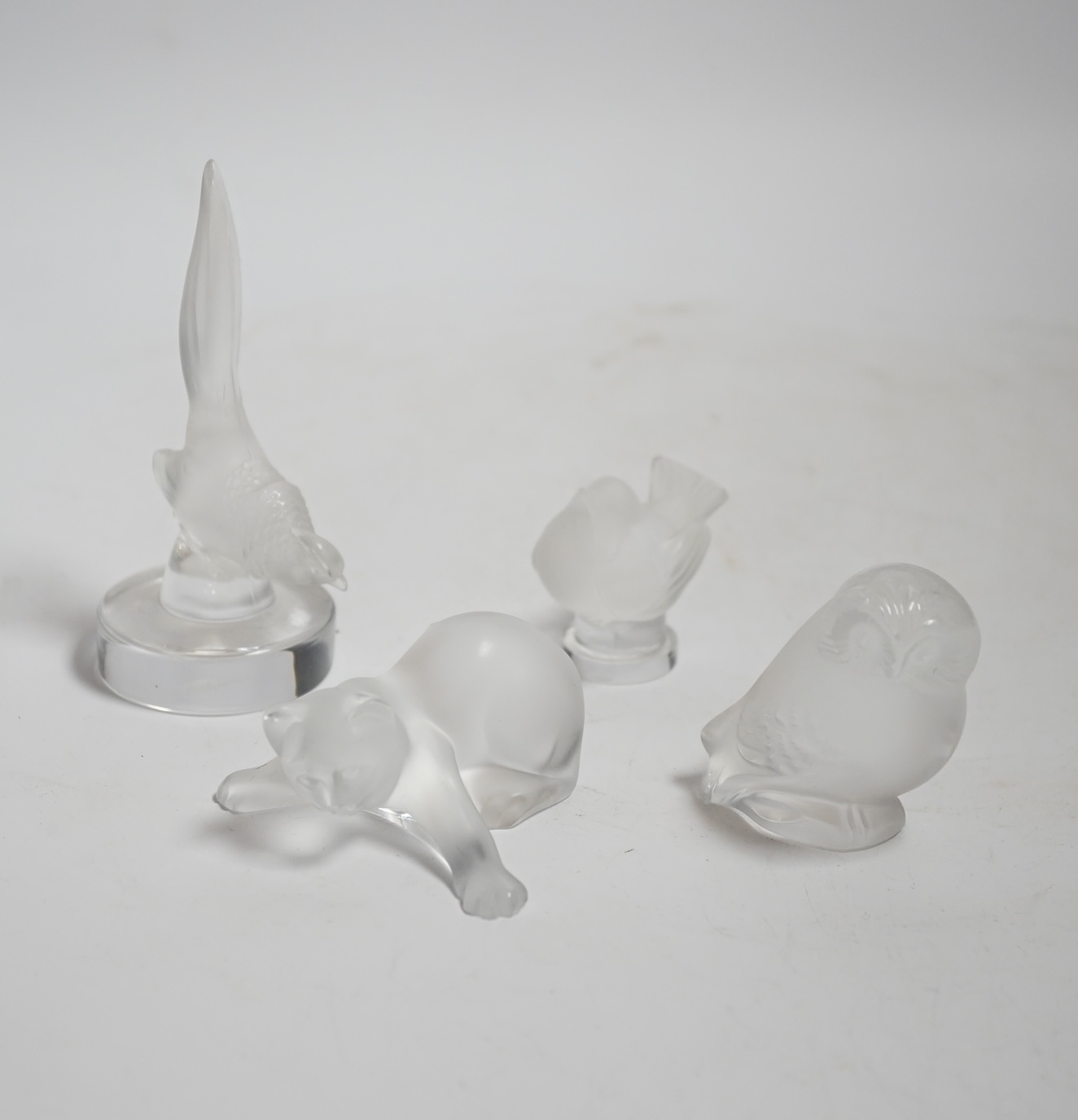 Four small Lalique glass animals, tallest 11cm
